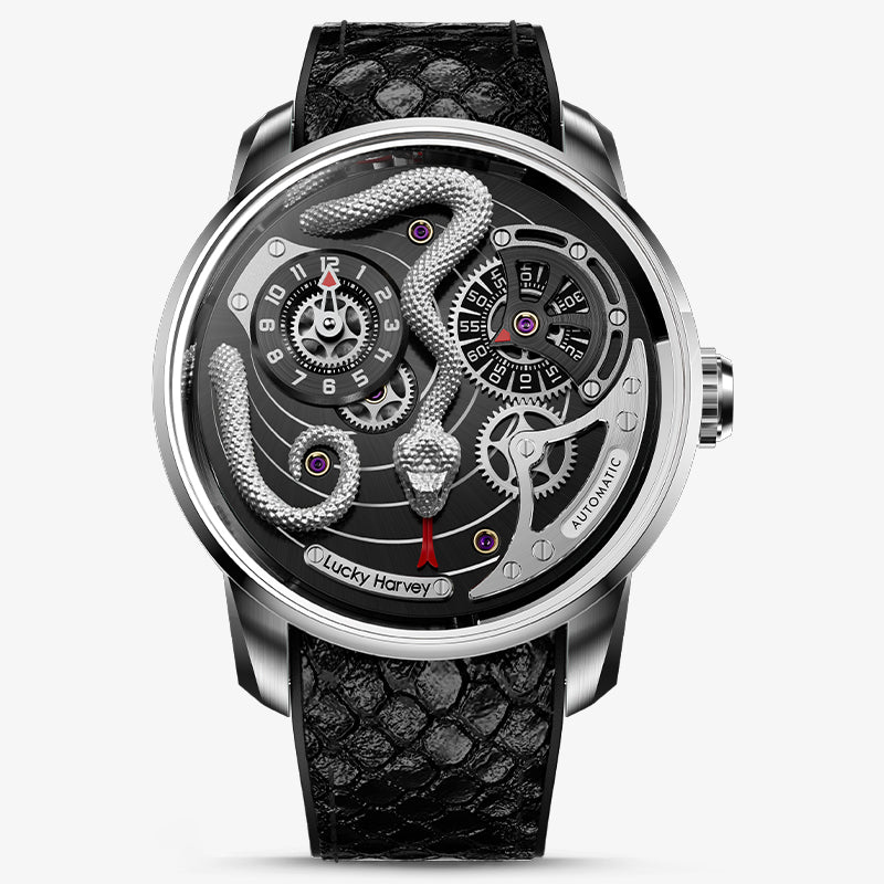 Lucky Harvey Craftsmanship Series Green Snake automaton Watch – Hand-Engraved 925 Silver Design with  Animated Dial – Silver product image 7