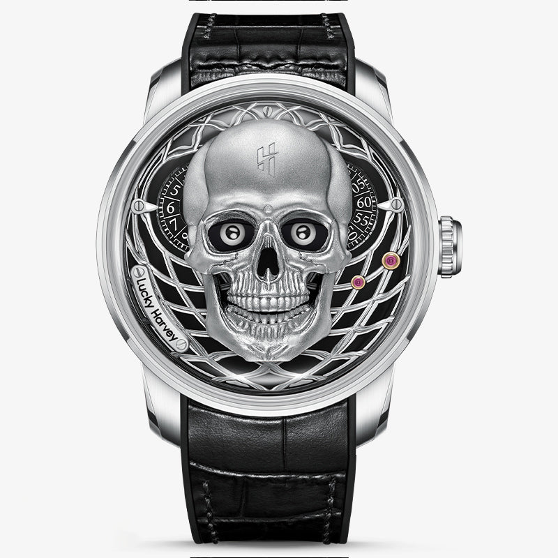 Lucky Harvey Limited Edition Gothic Skull automaton Watch – Handcrafted 925 Silver Skull with Moving Jaw – Silver product image 7