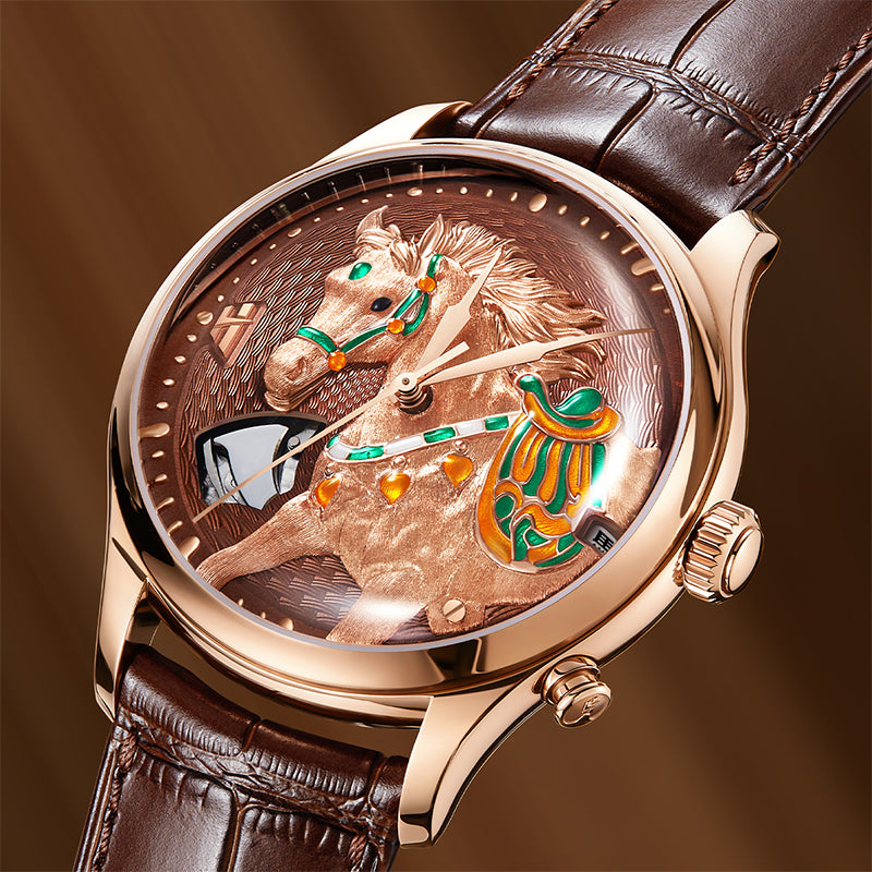 Brown Horse Chiming Automaton Watch|Lucky Harvey
