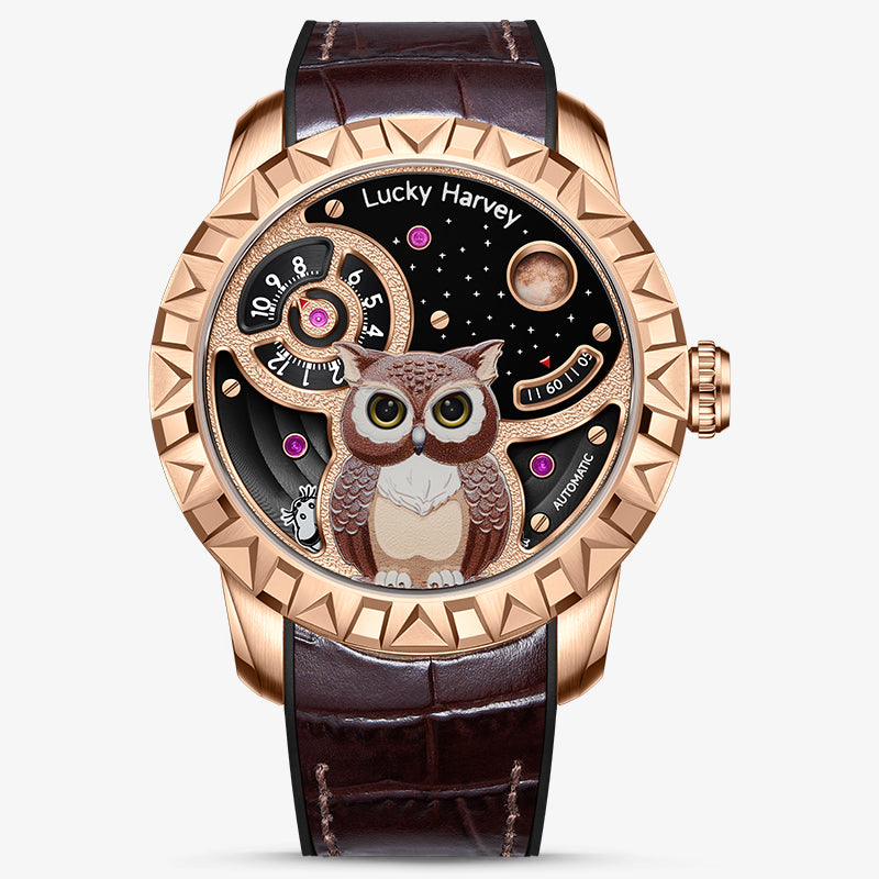 Lucky Harvey Owl automaton Watch –  Animated Dial & Lunar Eclipse Design – Rose Gold product image 7