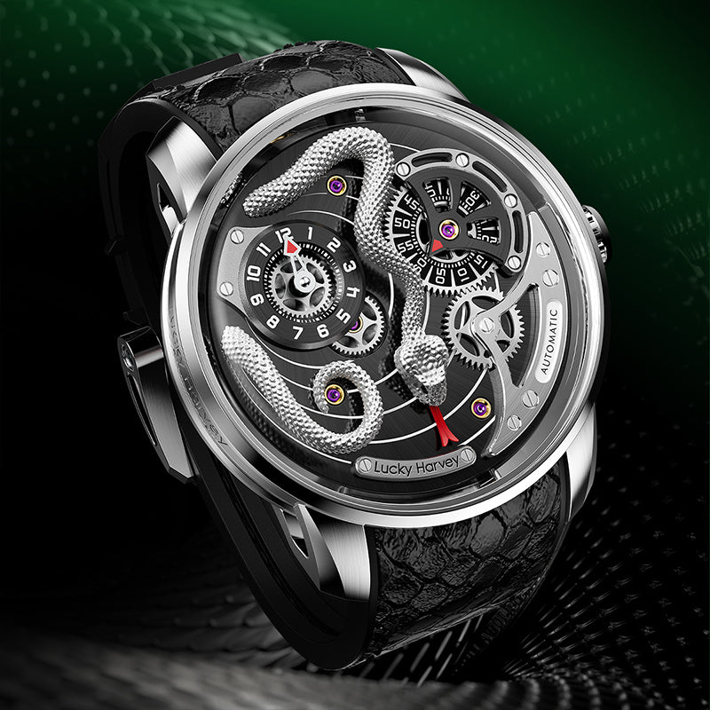 Lucky Harvey Craftsmanship Series Green Snake automaton Watch – Hand-Engraved 925 Silver Design with  Animated Dial – Silver product image 7
