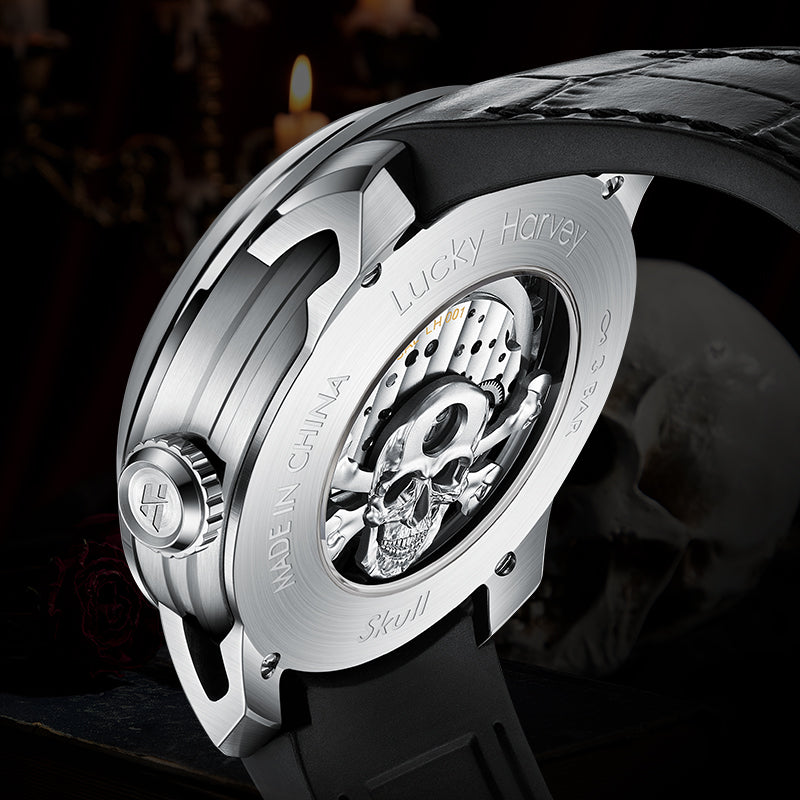 Lucky Harvey Limited Edition Gothic Skull automaton Watch – Handcrafted 925 Silver Skull with Moving Jaw – Silver product image 7