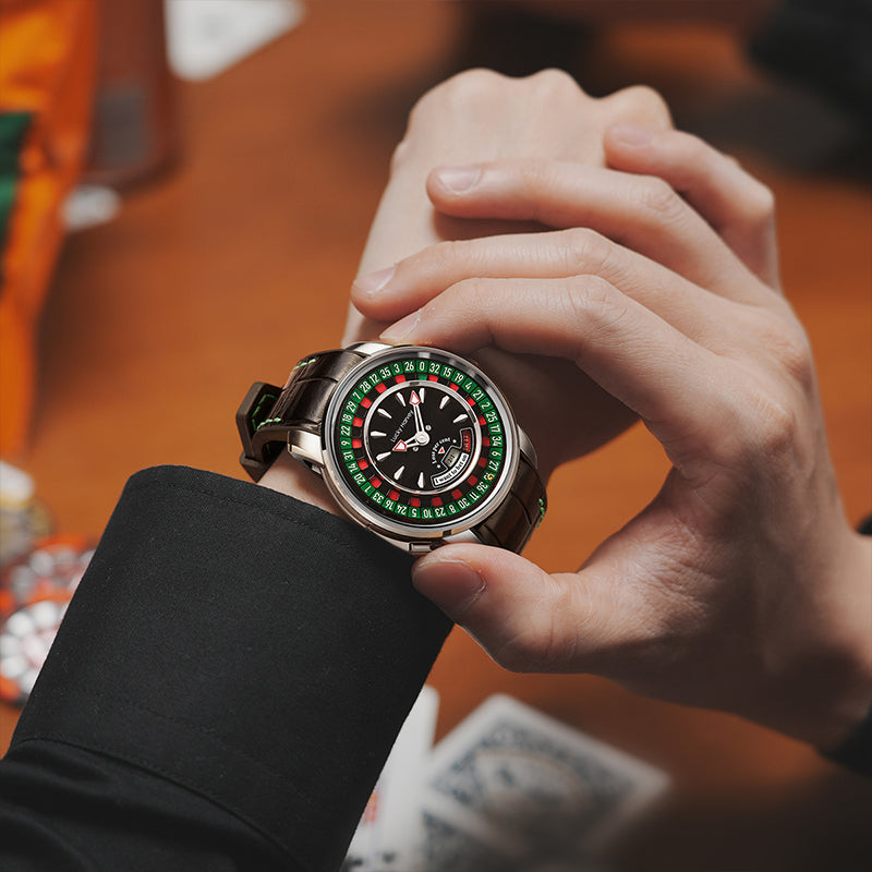 Lucky Harvey European Roulette Automatic Watch –18K Gold Bead & Real Roulette Wheel Gameplay Design – Silver product image 7
