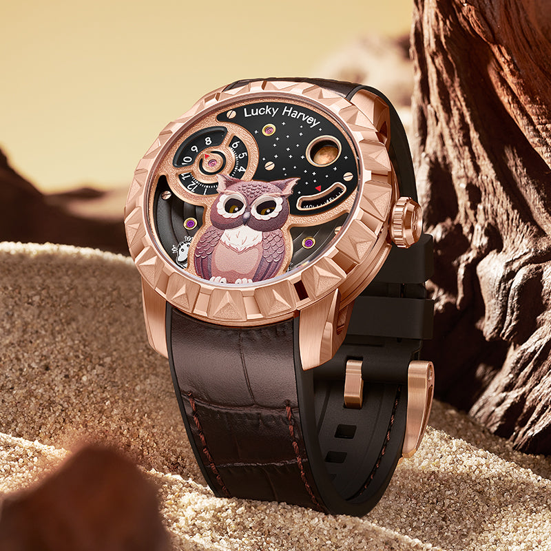 Lucky Harvey Owl automaton Watch –  Animated Dial & Lunar Eclipse Design – Rose Gold product image 7