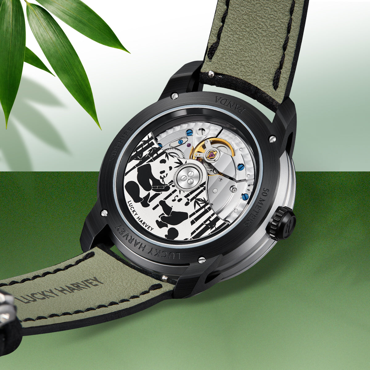 Fun Series Silver Panda Automaton Watch – White Leather Strap product image 4