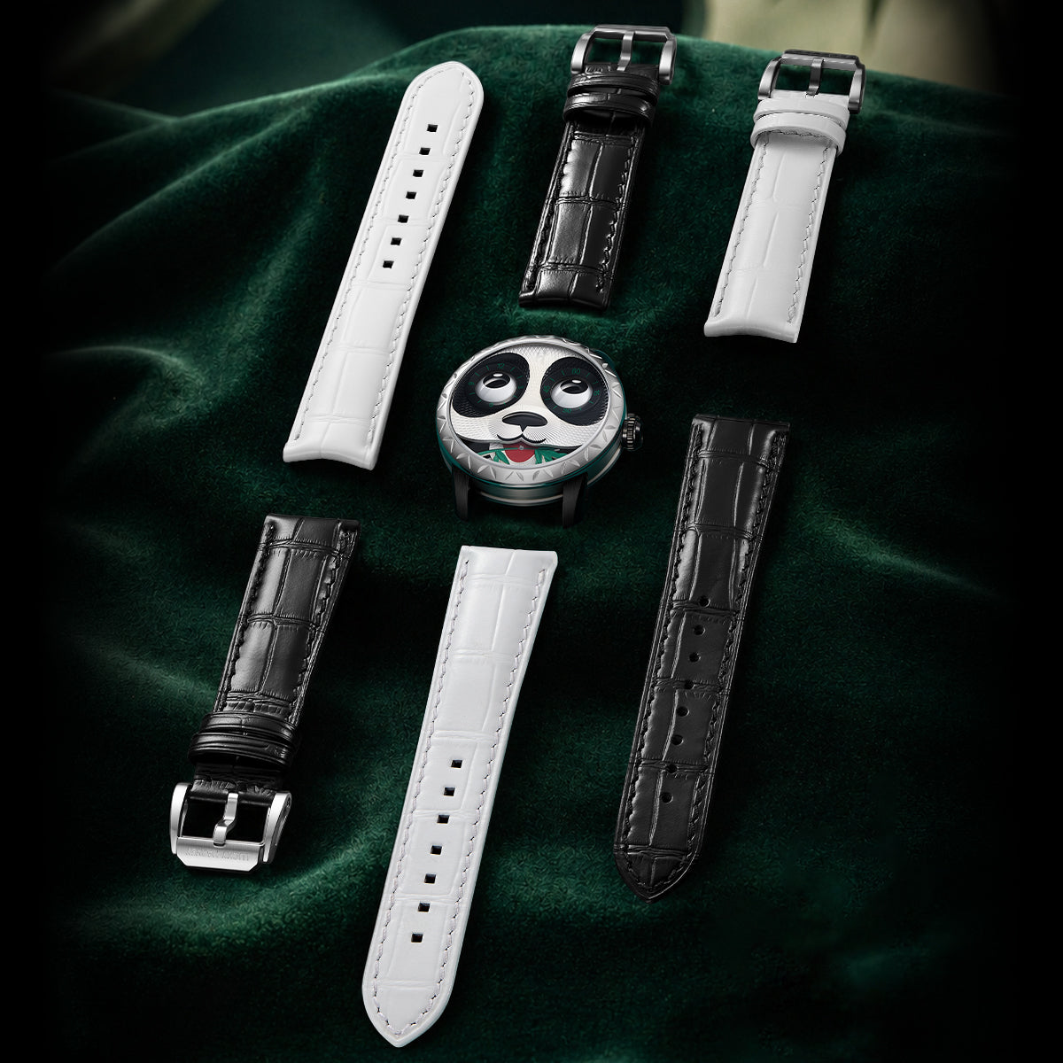 Fun Series Silver Panda Automaton Watch – White Leather Strap product image 7