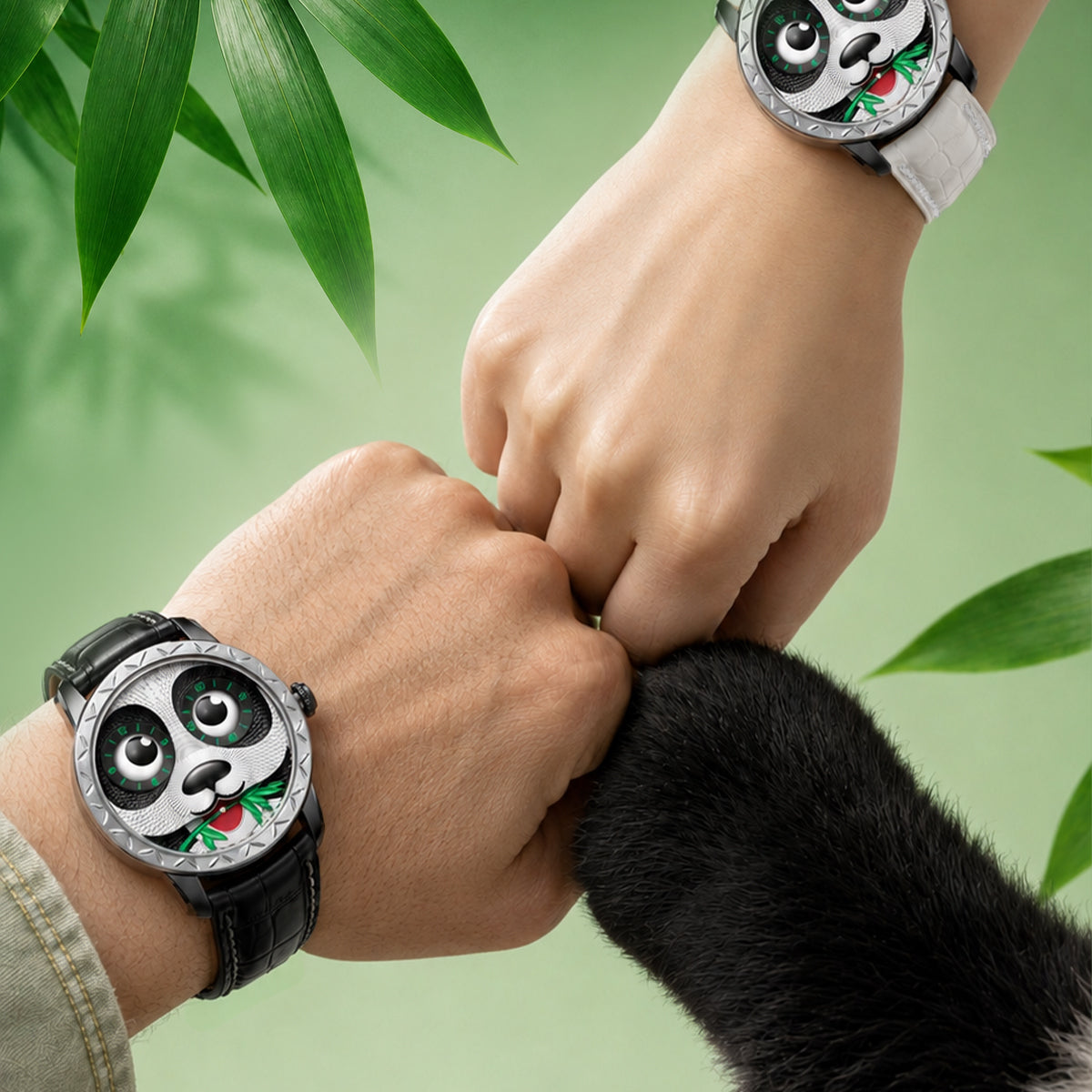 Fun Series Silver Panda Automaton Watch – White Leather Strap product image 5
